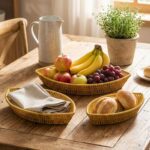 BUFFER® 3’lü Kayık Formlu Plastik Rattan Sepet Seti–Hasır Görünümlü Ekmek, Meyve ve Sunum Sepetleri, Çok Amaçlı Masaüstü Organizer - Görsel 4