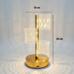 BUFFER® 3 Parça Silindirik Kristal Ekose Kareli LED Masa Lambası – Gold Gövdeli, Dokunmatik, 3 Kademe Işık Ayarlı Şarjlı Dekoratif Lamba - Görsel 5