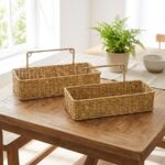 BUFFER® 2’li Duvar Askılı Plastik Rattan Organizer – Dikdörtgen Hasır Görünümlü Mutfak Raf Sepeti