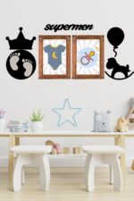 BUFFER® DECO103 Supermen Dekoratif Duvar Süsü Tablo Aksesuar Ahşap Tasarım Hediye Pano Sticker Seti - Görsel 2