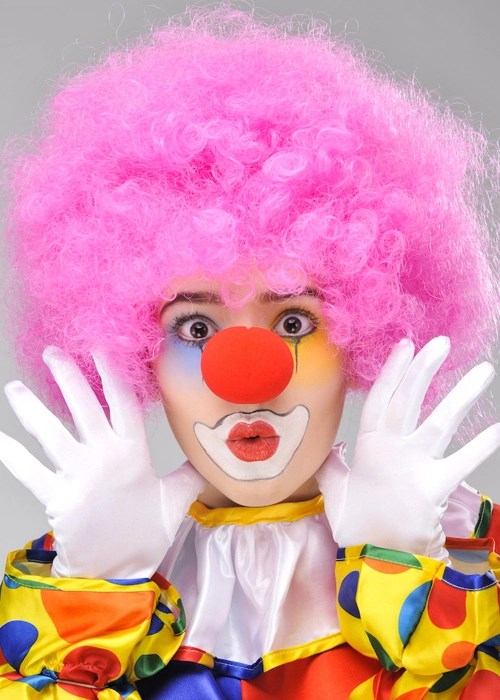 Mey İthalat® Pembe Renk Kıvırcık Afro Bonus Peruk Takma Saç ve Kırmızı Burun Seti