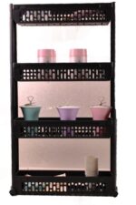 BUFFER® Yer Tasarruflu Tekerlekli 4 Katlı Siyah Renk Mutfak Banyo Rafı
