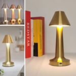 BUFFER® Çatı Model Gold Renk Şarjlı Dokunmatik 3 Renkli LED Masa Lambası - Görsel 3