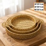 BUFFER® İç İçe Geçebilen 3’lü Yuvarlak Plastik Rattan Tepsi Seti–Hasır Görünümlü Çok Amaçlı Servis ve Sunum Tepsileri - Görsel 5