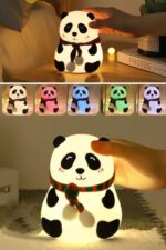5 Farklı Renk Modlu Panda Figürlü Pofuduk LED Gece Lambası–Yumuşak Dokulu Çocuk Odası ve Dekoratif Şarjlı Ortam Işığı - Görsel 6