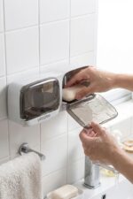 BUFFER® Duvara Monte İkili Kapaklı Plastik Katı Sabunluk Organizer – Banyo & Mutfak İçin Yapışkanlı Sabun Kutusu ve Düzenleyici - Görsel 7