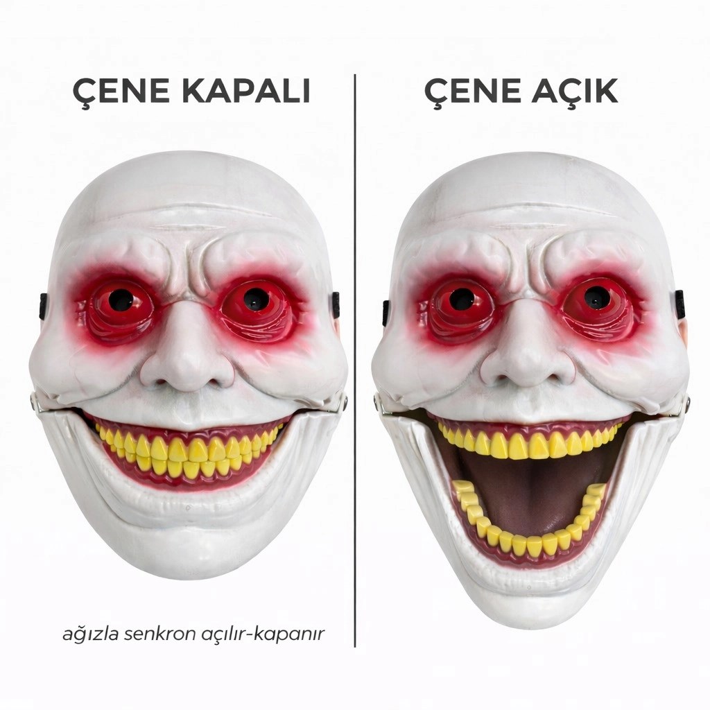 Mey İthalat® Hareketli Çene Mekanizmalı Korku Maskesi Kırmızı