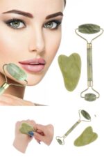 BUFFER® Çift Taraflı 2li Cilt Yüz Masaj Aleti Jade Roller Yeşim  Taşı Seti - Görsel 8