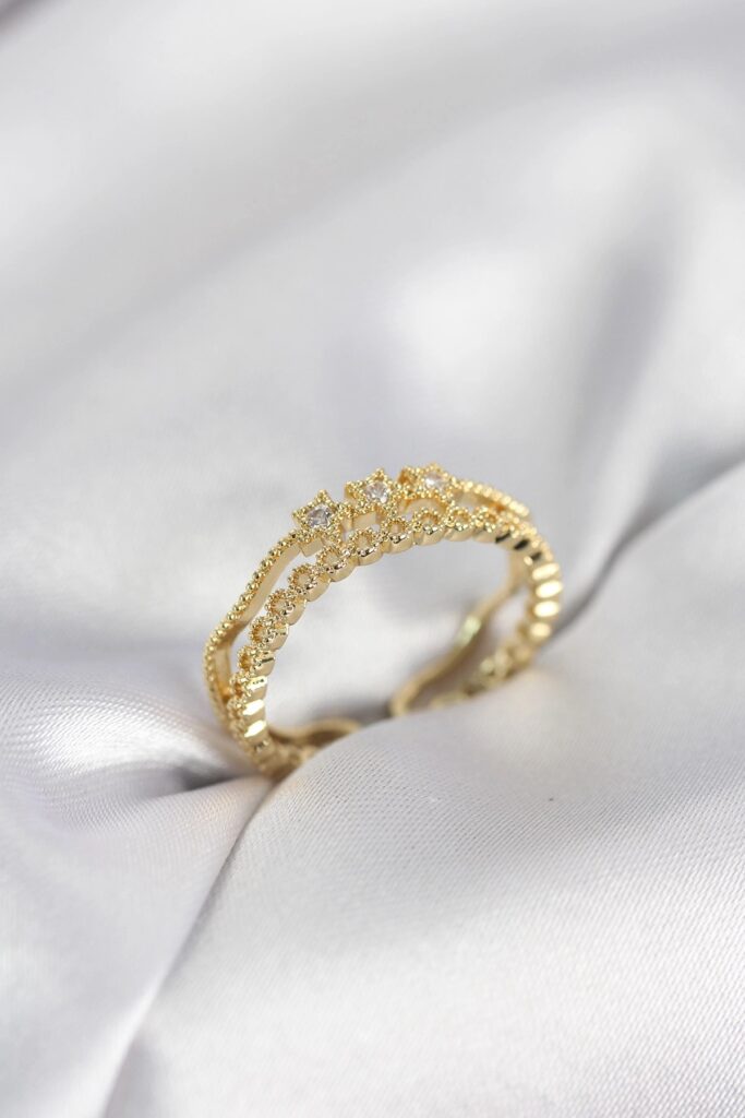 Mey İthalat® Gold Renk Minimal Yıldızlı Model Kadın Yüzük