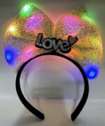 Mey İthalat® Led Işıklı 3 Farklı Fonksiyonda Yanan Gümüş Love Yazılı Sarı Fiyonk Taç 20X17 cm