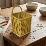 BUFFER® Kare Hasır Dokulu Plastik Rattan Kaşıklık & Çatallık – Askılı Kendiliğinden Tutmalı Çok Amaçlı Mutfak Organizeri - Görsel 5
