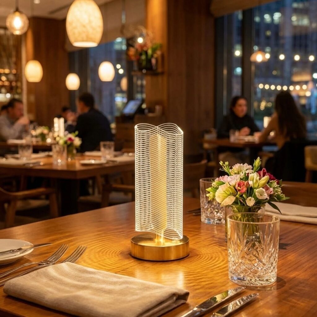 BUFFER® Dalgalı Silindirik Kristal Çizgili Model LED Masa Lambası – Gold Tabanlı