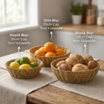 BUFFER® 3’lü Plastik Rattan Çanak Seti – Hasır Görünümlü İç İçe Geçebilen Sunum ve Düzenleme Kaseleri, Mutfak & Masaüstü Çok Amaçlı Organizer - Görsel 5