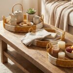 BUFFER® İç İçe Geçebilen 3’lü Yuvarlak Plastik Rattan Tepsi Seti–Çift Renkli Hasır Görünümlü Çok Amaçlı Servis ve Sunum Tepsileri - Görsel 5