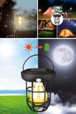 BUFFER® Solar Kamp Feneri – Güneş Enerjili, Otomatik Şarj ve Gece Işığı, Taşınabilir ve Asılabilir LED Dış Mekan Lamba - Görsel 7