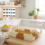 BUFFER® İç İçe Geçebilen 3’lü Dikdörtgen Plastik Rattan Tepsi Seti–Çift Renkli Hasır Görünümlü Çok Amaçlı Servis ve Sunum Tepsileri - Görsel 5