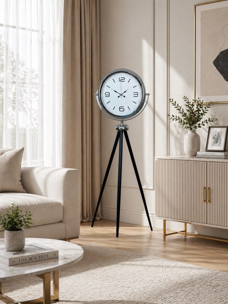 Krom Sade & Şık Tripod Ayaklı Saat