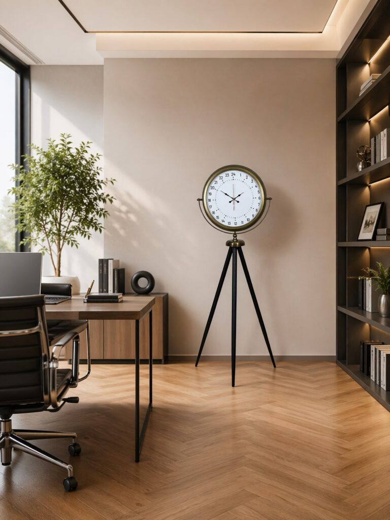 Eskitme 24 Saat Göstergeli Özel Tasarım Tripod Ayaklı Saat