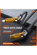4’ü 1 Arada 65W Hızlı Şarj Kablosu – USB ve Type-C Girişli, Örgülü Dayanıklı - Görsel 3