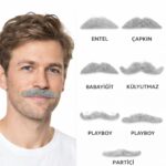 Mey İthalat® 6’lı Yapışkanlı Gri Parti Bıyık Seti – Farklı Modeller - Görsel 2