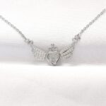Mey İthalat® 316L Çelik Silver Renk Zirkon Taşlı Kalpli Kanat Kolye