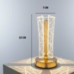 BUFFER® İki Yandan Kavisli Silindirik Geometrik Çizgi Model Kristal LED Masa Lambası – Dokunmatik, 3 Renk Işık Modlu, Şarjlı Dekoratif Gece Lambası - Görsel 5