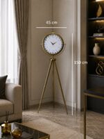 24 Saat Göstergeli Özel Tasarım Gold Tripod Ayaklı Duvar Saati - Görsel 4