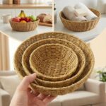 BUFFER® 3’lü Plastik Rattan Çanak Seti – Hasır Görünümlü İç İçe Geçebilen Sunum ve Düzenleme Kaseleri, Mutfak & Masaüstü Çok Amaçlı Organizer - Görsel 4
