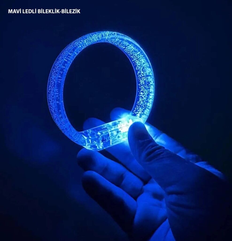 Mey İthalat® Mavi Led Işıklı Baskı Yapılabilen Pilli Bileklik Bilezik 1