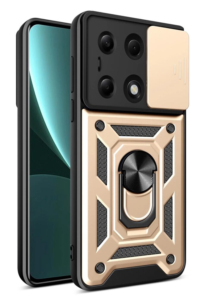 Mey İthalat®   Poco M6 Pro 4G Kılıf Pars Lens Yüzüklü Silikon - Gold