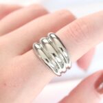 Mey İthalat® Silver Renk Ayarlanabilir Çizgili Bombe Yüzük