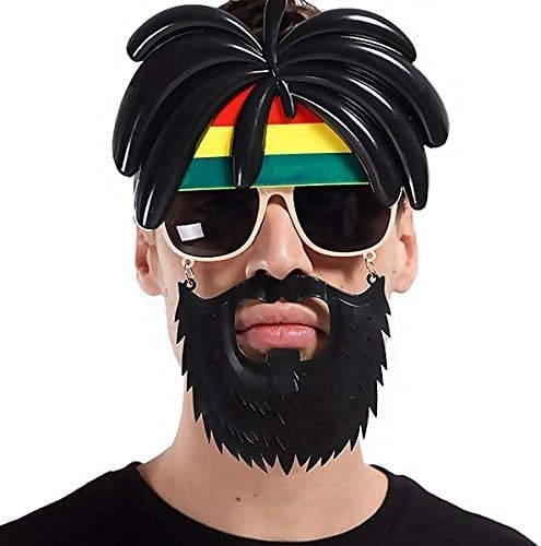 Mey İthalat® Rasta Peruklu Rasta Sakallı Bob Marley Bıyıklı Parti Gözlüğü 27x18 cm