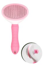 BUFFER® Kedi Köpek Tüy Toplayıcı Kendini Temizleyebilen Ergonomik Saplı Evcil Hayvan Tarağı Pembe - Görsel 7