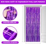 Mey İthalat® Mor Renk Ekstra Metalize Parlak Saçaklı Arka Fon Perde İthal A Kalite 1x2 Metre