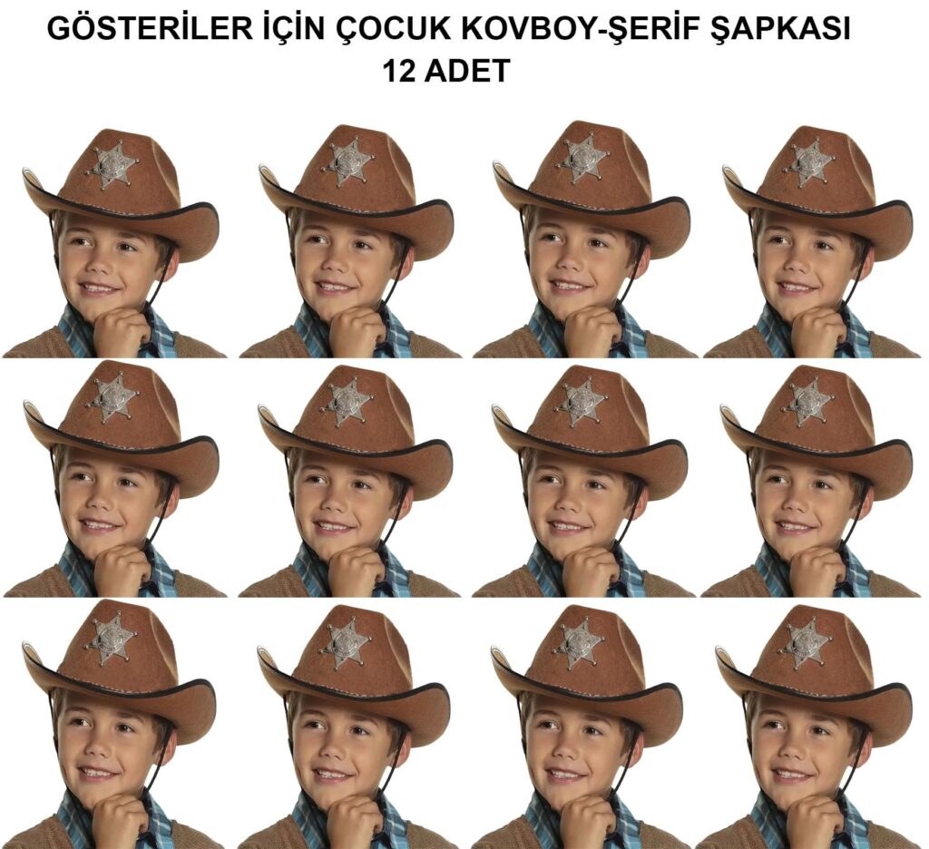Mey İthalat® Kovboy Şerif Şapkası Kahve 12 Adet - Kostüm