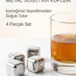 Paslanmaz Çelik Buz Küpü 4’lü Set – İçeceği Sulandırmadan Soğutucu Metal Taş