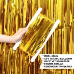 Mey İthalat® Altın Gold Renk Ekstra Metalize Parlak Saçaklı Arka Fon Perde İthal A Kalite 1x2 Metre - Görsel 5