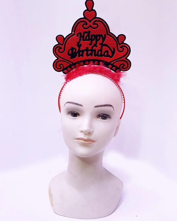 Mey İthalat® Happy Birthday Neon Kırmızı Renk Doğum Günü Tacı 24x15 cm