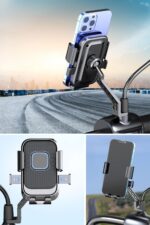 BUFFER® Motor,Motosiklet,Bisiklet ,Scooter İçin 360 Derece Dönebilen Dikiz Aynası Versiyonu Telefon Tutucu Aparat - Görsel 6
