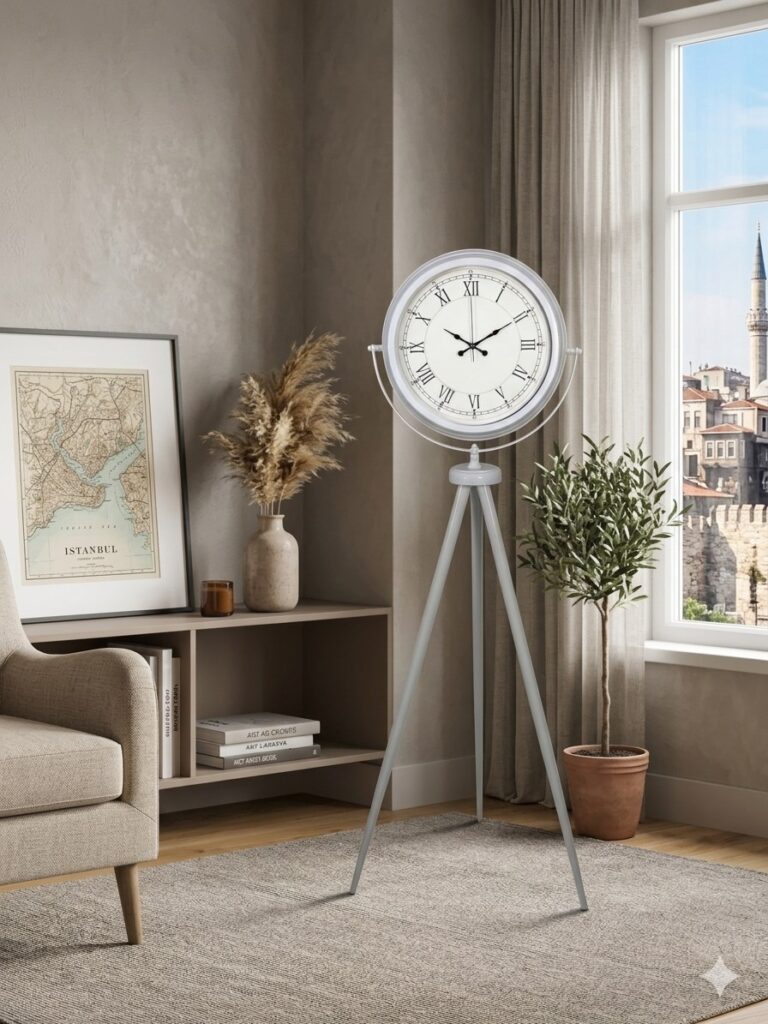 Beyaz Zarif Roma Rakamlı Tripod Ayaklı Saat