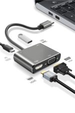 4’ü 1 Arada Type-C to Hub Dönüştürücü Adaptör – 4K Ultra HD HDMI & VGA Görüntü Aktarımı, PD Hızlı Şarj Destekli, USB Çoklayıcı - Görsel 7