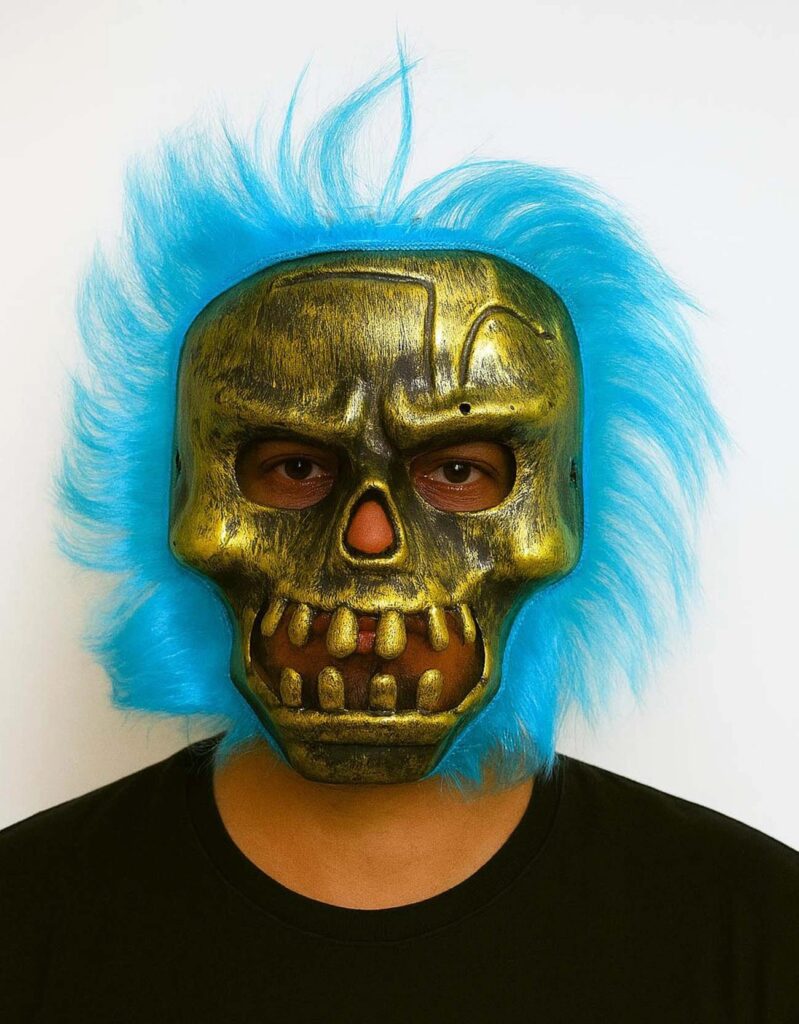 Mey İthalat® Wild Skull - Bakır Kafatası Turkuaz Saçlı İskelet Maske