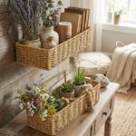 BUFFER® 2’li Duvar Askılı Plastik Rattan Organizer – Dikdörtgen Hasır Görünümlü Mutfak Raf Sepeti, Banyo ve Ev İçi Düzenleme Ünitesi - Görsel 3