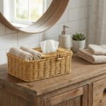 BUFFER® Bölmeli Kapaklı Doğal Rattan Görünümlü Hasır Makyaj, Takı ve Havlu Düzenleyici – Peçetelikli Çok Amaçlı Masaüstü Organizer Sepet - Görsel 3