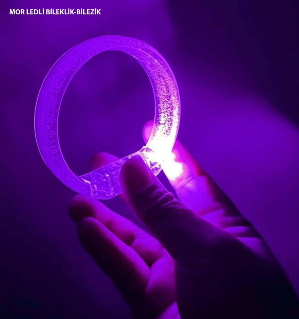 Mey İthalat® Mor Led Işıklı Baskı Yapılabilen Pilli Bileklik Bilezik 1