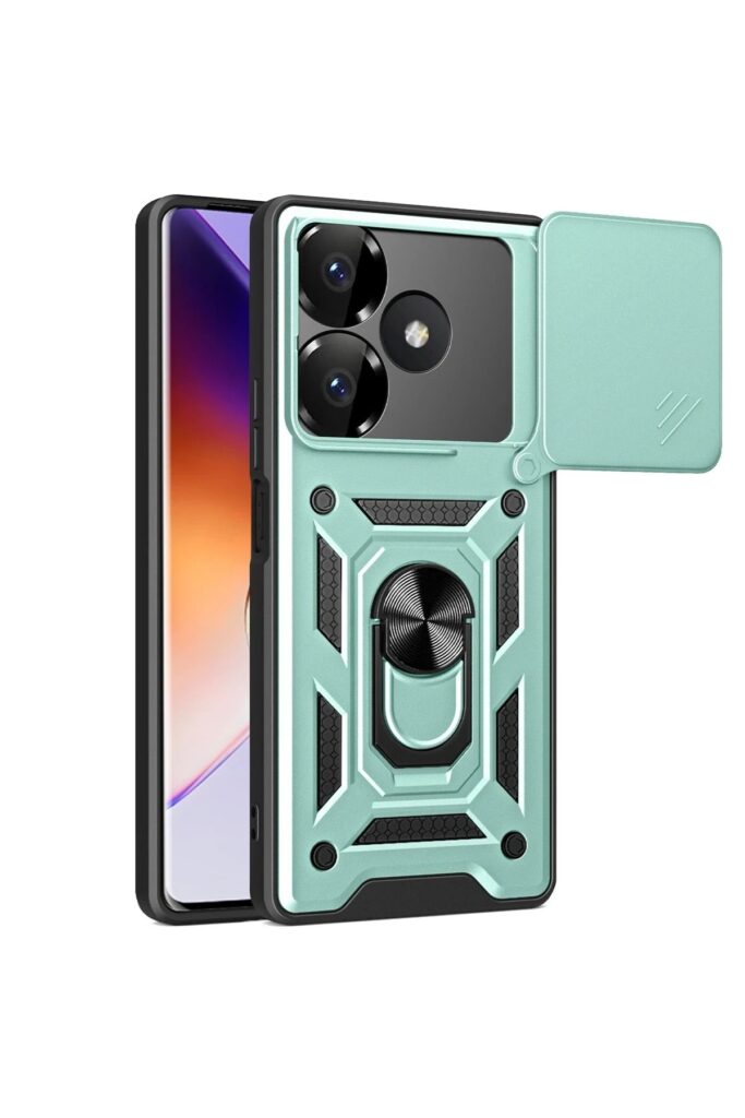 Mey İthalat®   Redmi 13 4G Kılıf Pars Lens Yüzüklü Silikon - Yeşil