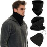 BUFFER® Çok Fonksiyonlu Siyah  Unisex Terletmez Kumaş İpli Polar Bere Boyunluk