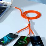 BUFFER®  3 Şarj Aleti 1 Arada Çinko Alaşım Hızlı Şarj Kablosu Turuncu - Görsel 2