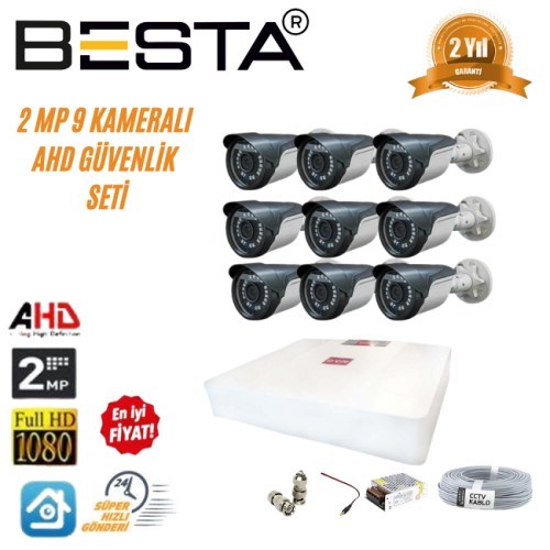2MP Ahd 1080P Gece Görüşlü 9 Kameralı Güvenlik Sistemi