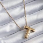 Mey İthalat® 316L Çelik Gold Renk Bubble "T" Harf Model Kadın Kolye